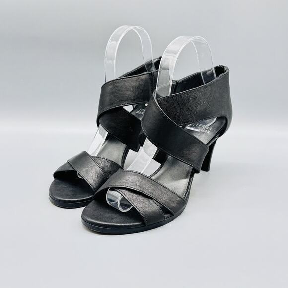 Stuart Weitzman Shoes Womens 6.5 Black Leather Ankle Strappy Zip High Heels - Picture 4 of 13